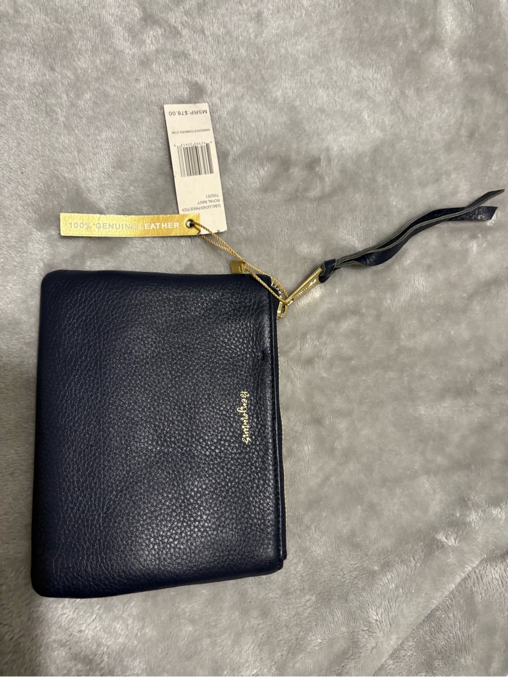 Aimee Kestenberg Navy Leather Zip Pouch with Gold Hardware